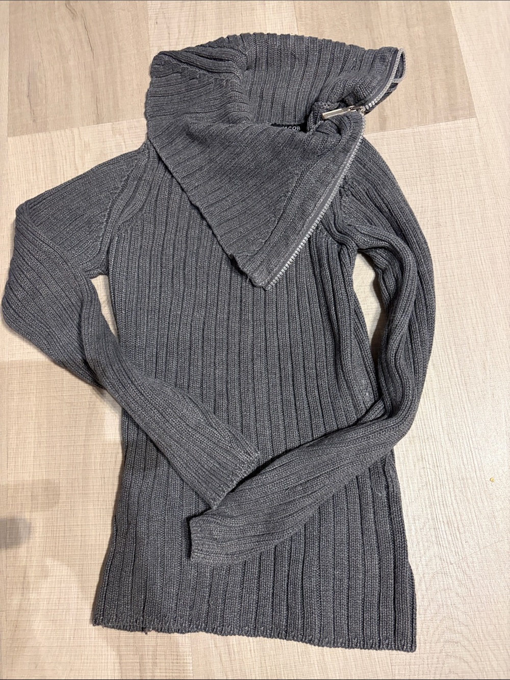 Jacob Women's Charcoal Ribbed Zip Funnel Neck Sweater